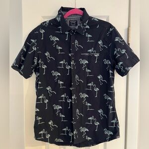 Sunrise Kingdom Blue Flamingo Button Up Short Sleeve Shirt Men’s L